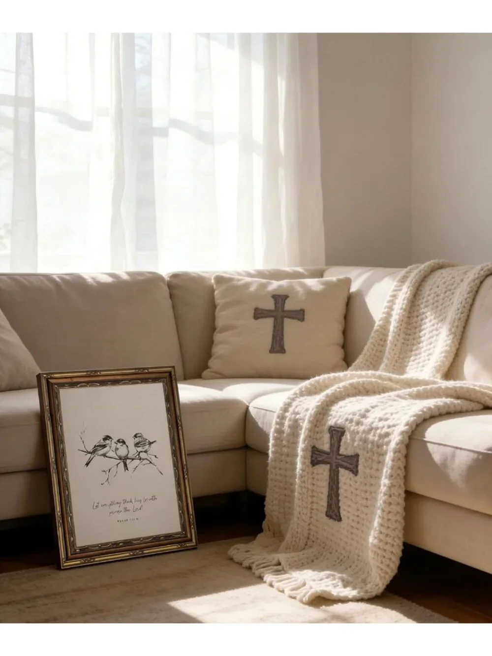 Vintage Gold Framed Bible Verse Wall Art | Neutral Farmhouse Sparrow Decor